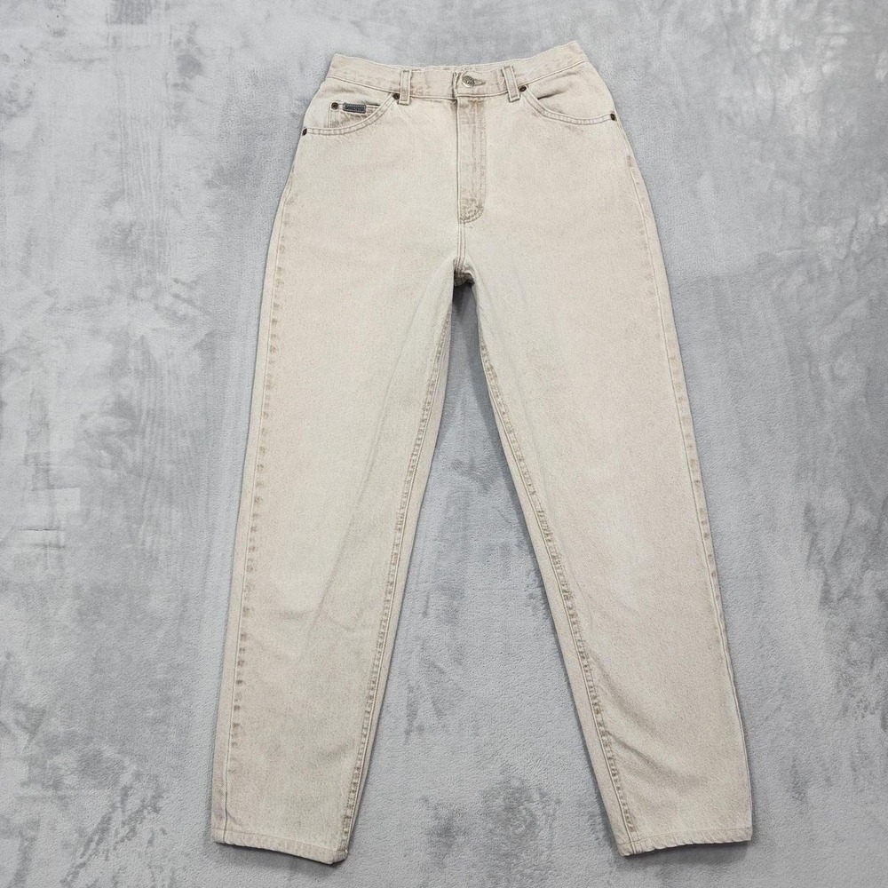 Vintage Lee Riveted Jeans Womens 28x29 Beige High Rise Relaxed Tapered Casual